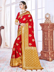 Elegant Red Banarasi Art Silk Woven Saree