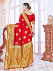 Elegant Red Banarasi Art Silk Woven Saree