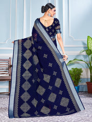 Stunning Navy Blue Cotton Silk Printed Saree