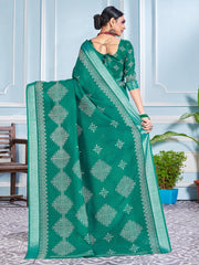 Teal Cotton Silk Printed Saree