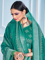 Teal Cotton Silk Printed Saree
