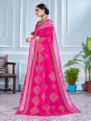 Beautiful Pink Cotton Silk Printed Saree
