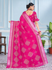 Beautiful Pink Cotton Silk Printed Saree