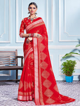 Vibrant Red Cotton Silk Saree