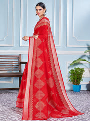 Vibrant Red Cotton Silk Saree