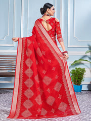 Vibrant Red Cotton Silk Saree