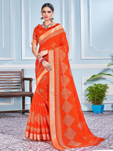 Vibrant Orange Cotton Silk Printed Saree