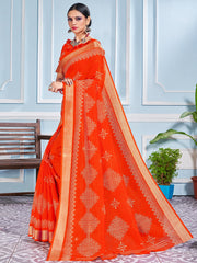 Vibrant Orange Cotton Silk Printed Saree