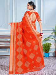Vibrant Orange Cotton Silk Printed Saree