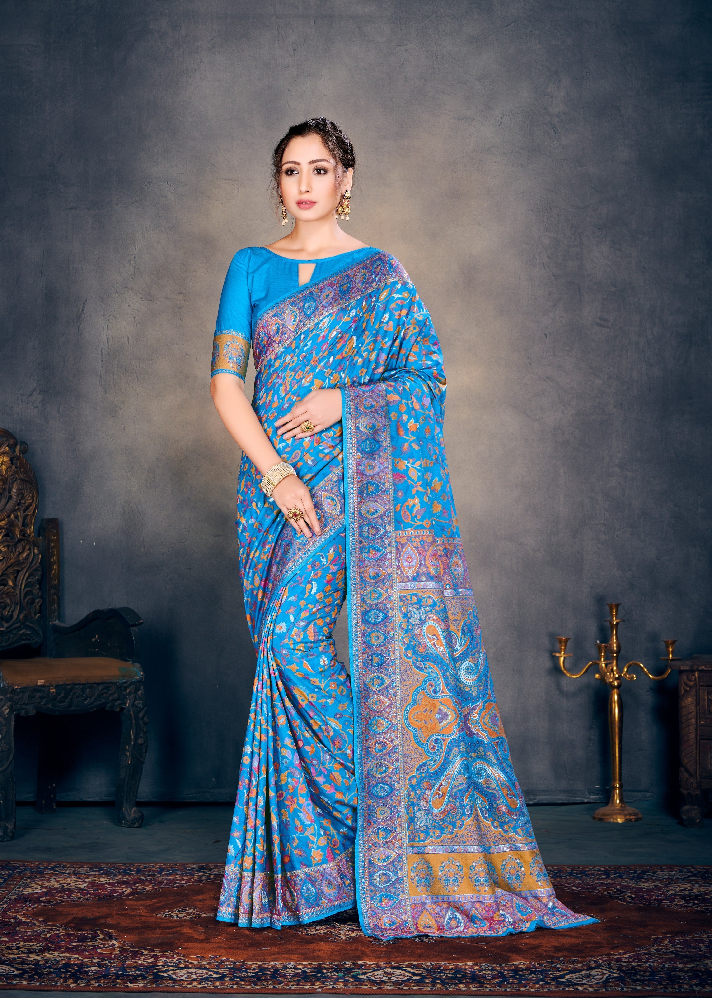 Elegant Blue Cotton Silk Woven Saree
