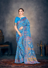 Elegant Blue Cotton Silk Woven Saree