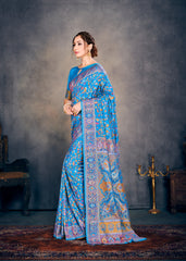 Elegant Blue Cotton Silk Woven Saree
