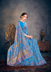 Elegant Blue Cotton Silk Woven Saree