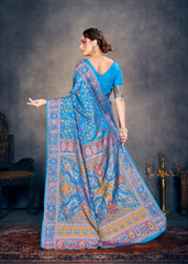 Elegant Blue Cotton Silk Woven Saree