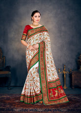 Elegant White Satin Silk Saree