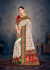 Elegant White Satin Silk Saree