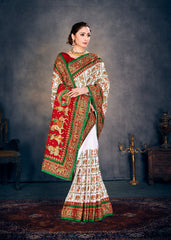 Elegant White Satin Silk Saree