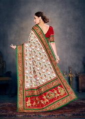 Elegant White Satin Silk Saree