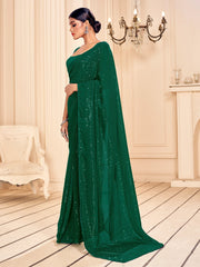 Elegant Green Faux Georgette Embroidered Saree