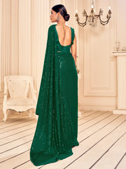 Elegant Green Faux Georgette Embroidered Saree