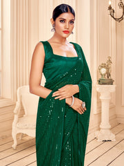 Elegant Green Faux Georgette Embroidered Saree