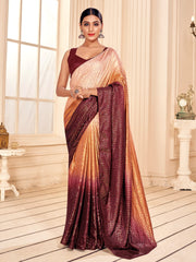 Rust Art Silk Embroidered Saree