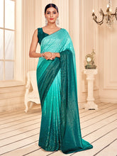 Teal Art Silk Embroidered Saree