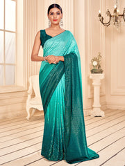 Teal Art Silk Embroidered Saree