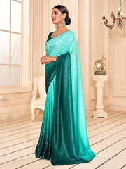 Teal Art Silk Embroidered Saree