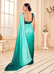 Teal Art Silk Embroidered Saree