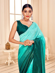 Teal Art Silk Embroidered Saree