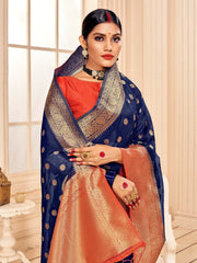 Navy Blue Banarasi Art Silk Saree