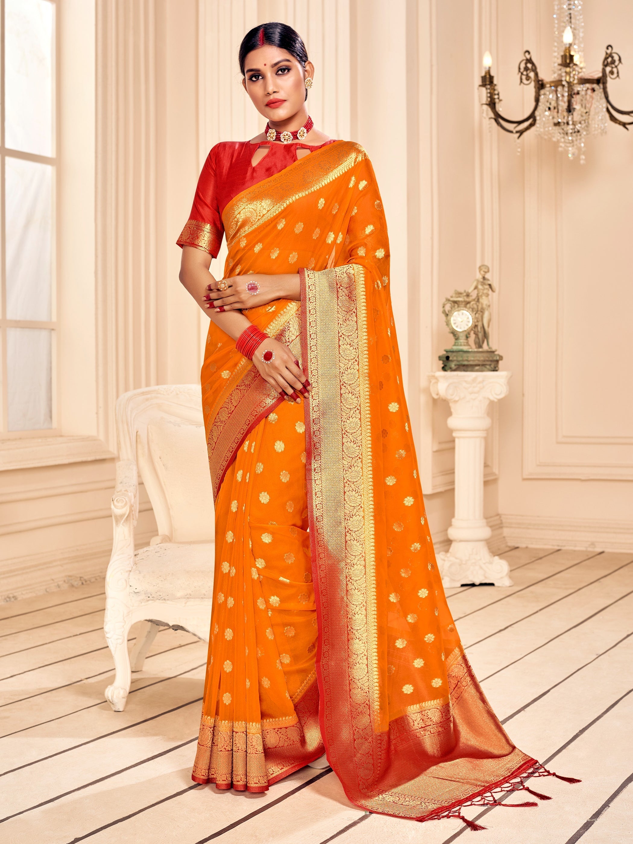 Orange Banarasi Art Silk Saree