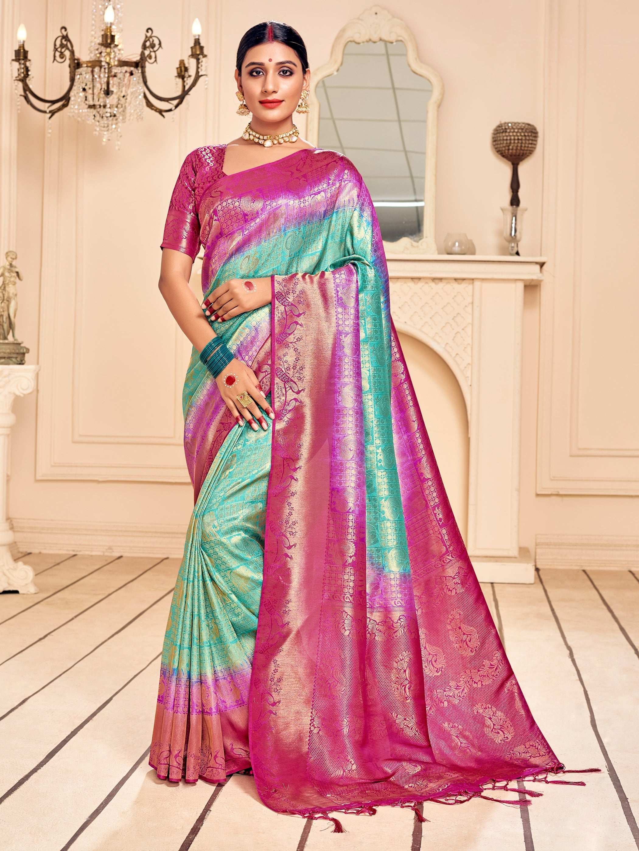 Teal Banarasi Art Silk Saree