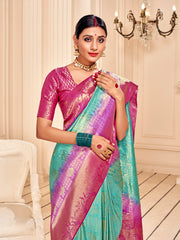 Teal Banarasi Art Silk Saree