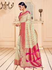 Elegant Cream Banarasi Art Silk Saree