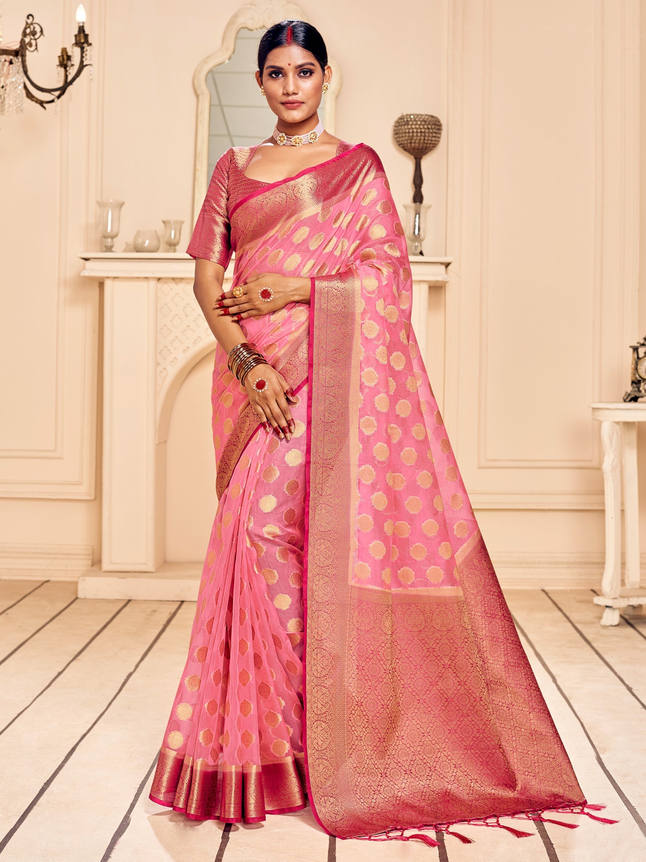 Elegant Pink Banarasi Art Silk Saree