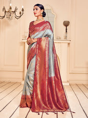 Elegant Grey Banarasi Art Silk Saree