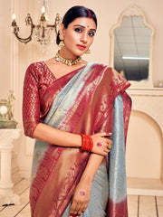 Elegant Grey Banarasi Art Silk Saree