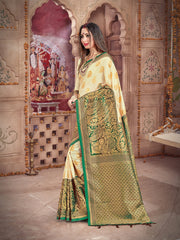 Elegant Off White Banarasi Art Silk Saree
