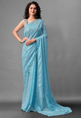Stunning Aqua Blue Faux Georgette Saree with Woven Design