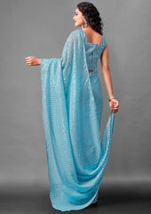 Stunning Aqua Blue Faux Georgette Saree with Woven Design