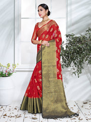Elegant Red Organza Silk Saree