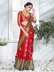 Elegant Red Organza Silk Saree