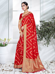 Elegant Red Organza Silk Saree
