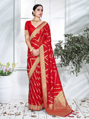 Elegant Red Organza Silk Saree