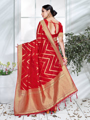 Elegant Red Organza Silk Saree