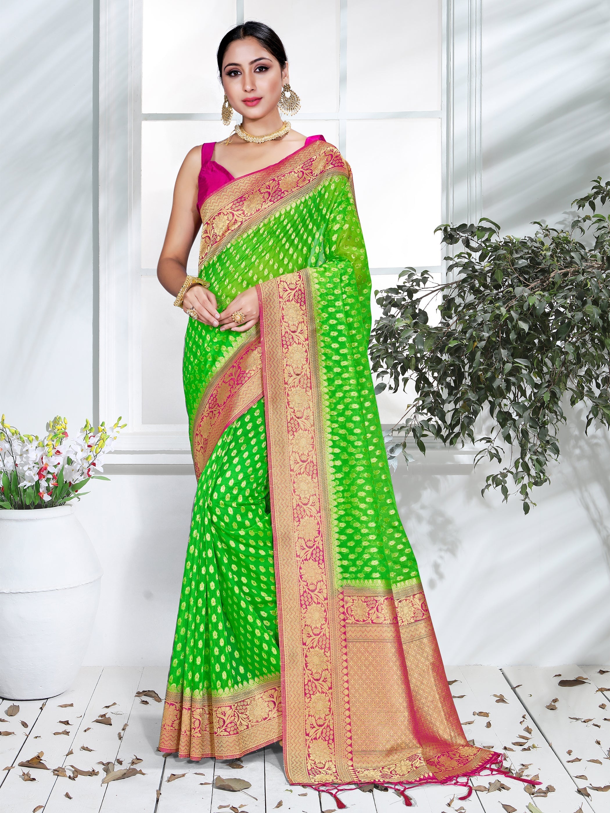 Elegant Green Organza Silk Saree