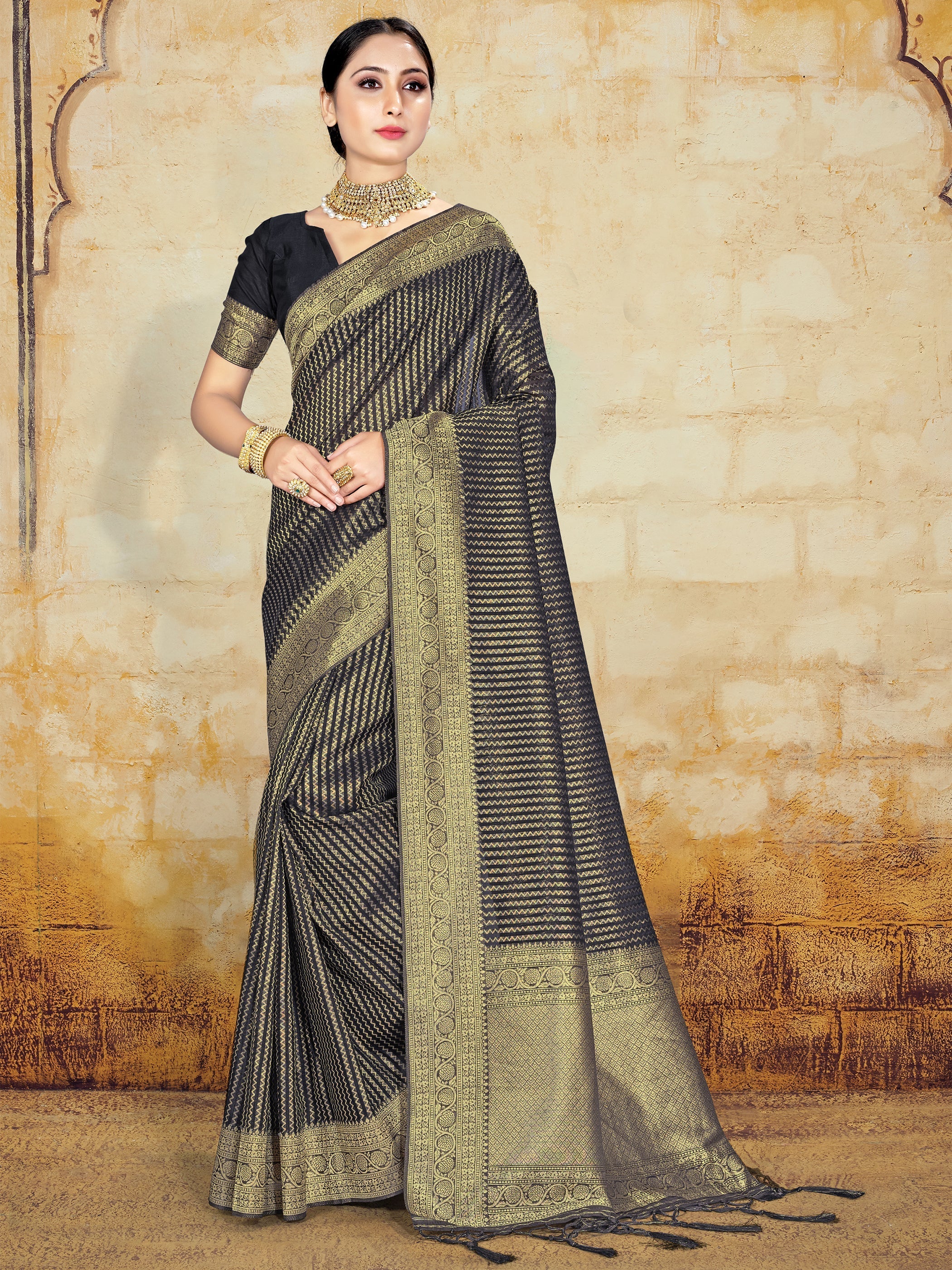 Elegant Black Organza Silk Saree