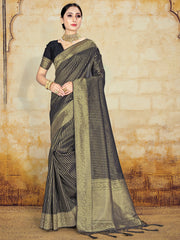 Elegant Black Organza Silk Saree
